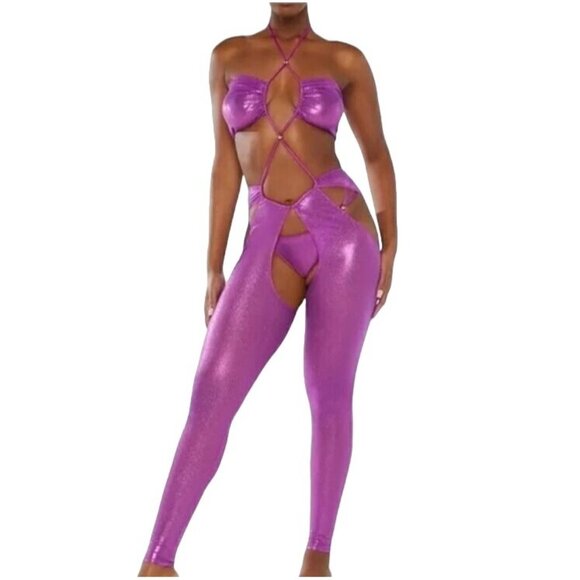 Savage X Fenty Gathered Mesh Crotchless Catsuit Purple Flirty Size 2X NEW - Picture 1 of 5